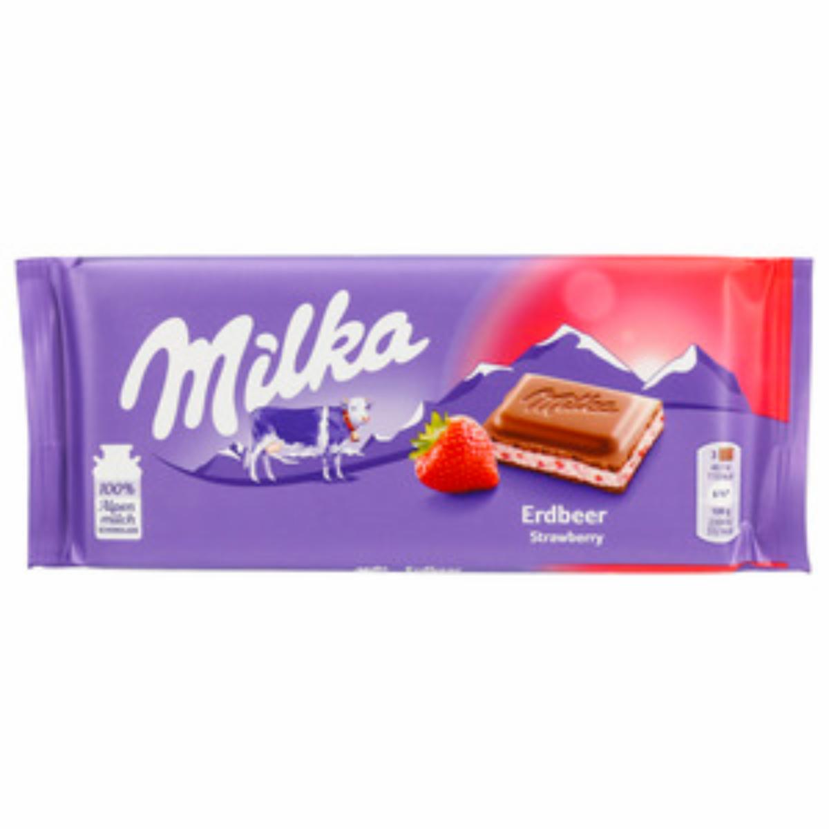 Chocolate Con Leche Relleno De Crema De Fresa MILKA Tableta