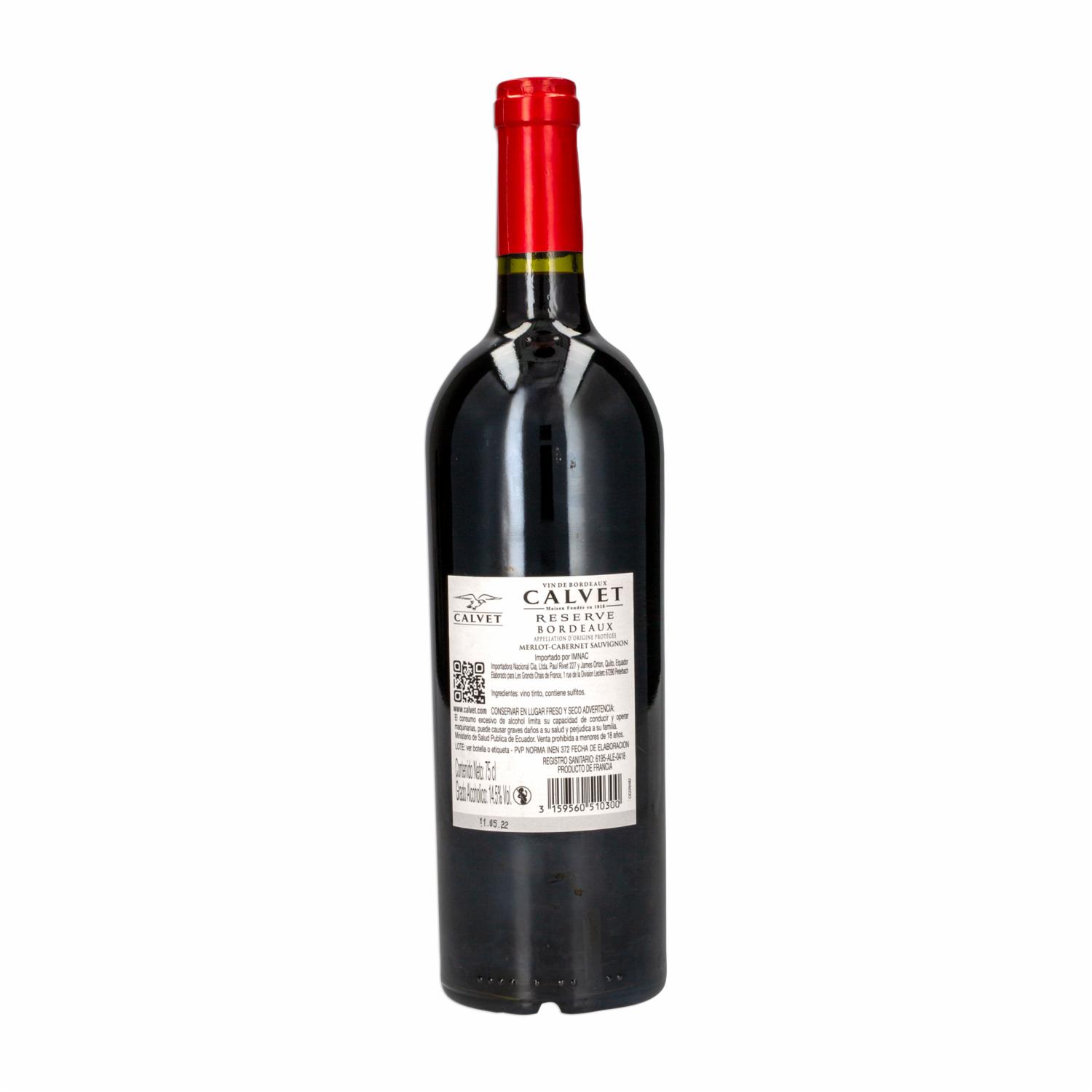 Vino Tinto Reserve Bordeaux Merlot Calvet 750 Ml