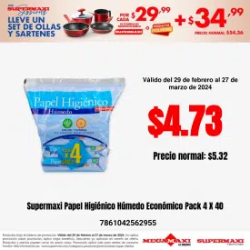 Supermaxi Papel Higiénico Húmedo Económico Pack 4 X 40