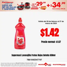 Supermaxi Lavavajilla Frutos Rojos Botella 650ml