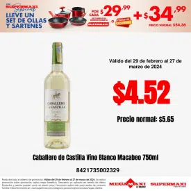 Caballero de Castilla Vino Blanco Macabeo 750ml