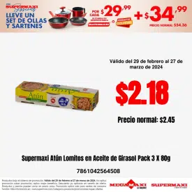 Supermaxi Atún Lomitos en Aceite de Girasol Pack 3 X 80g