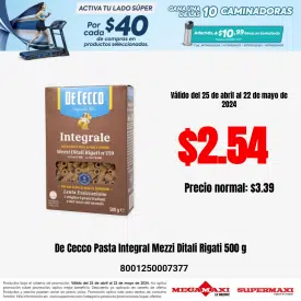 De Cecco Pasta Integral Mezzi Ditali Rigati 500 g