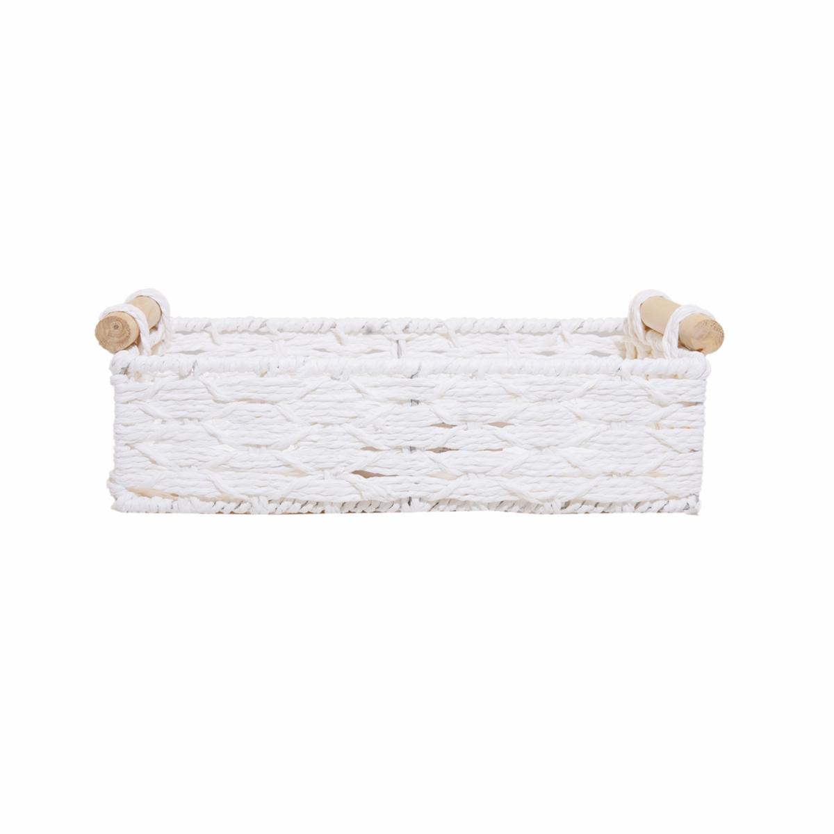 Cesta Rectangular Azas De Madera Con Tejido Blanco FREE HOME Unidad