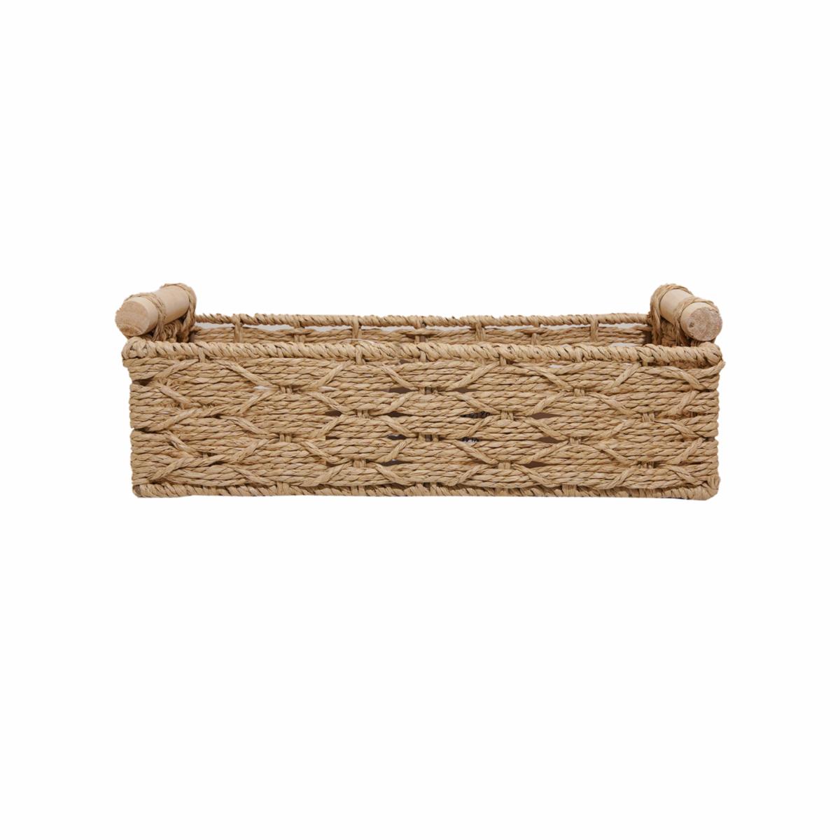 Cesta Rectangular Azas De Madera Con Tejido Café FREE HOME Unidad