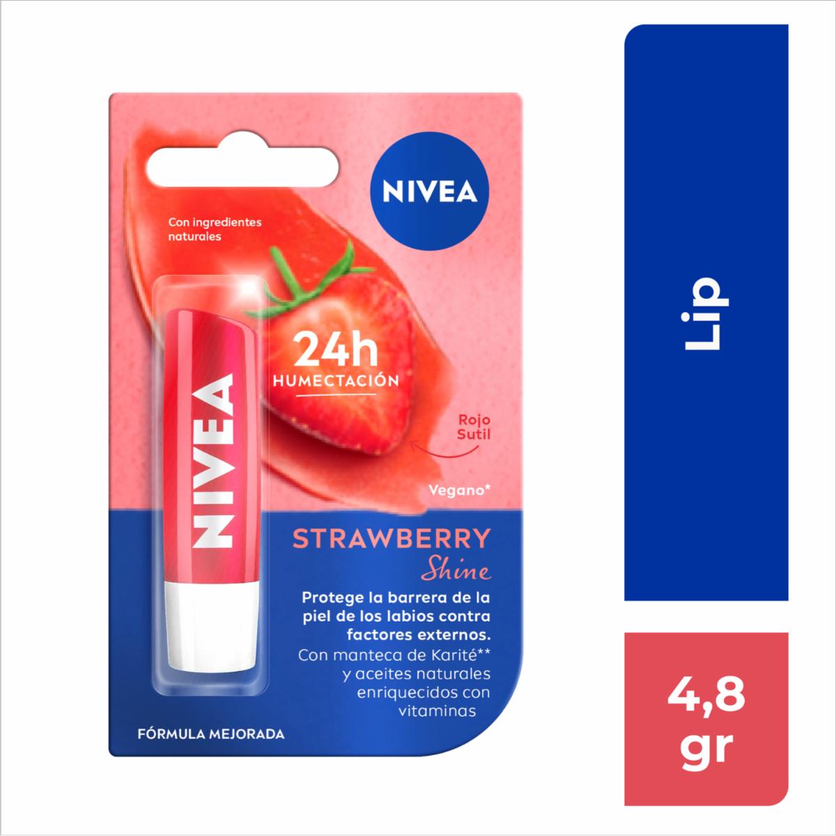 Bálsamo Labial Care Hidratante Fresa Shine NIVEA 4.8 G