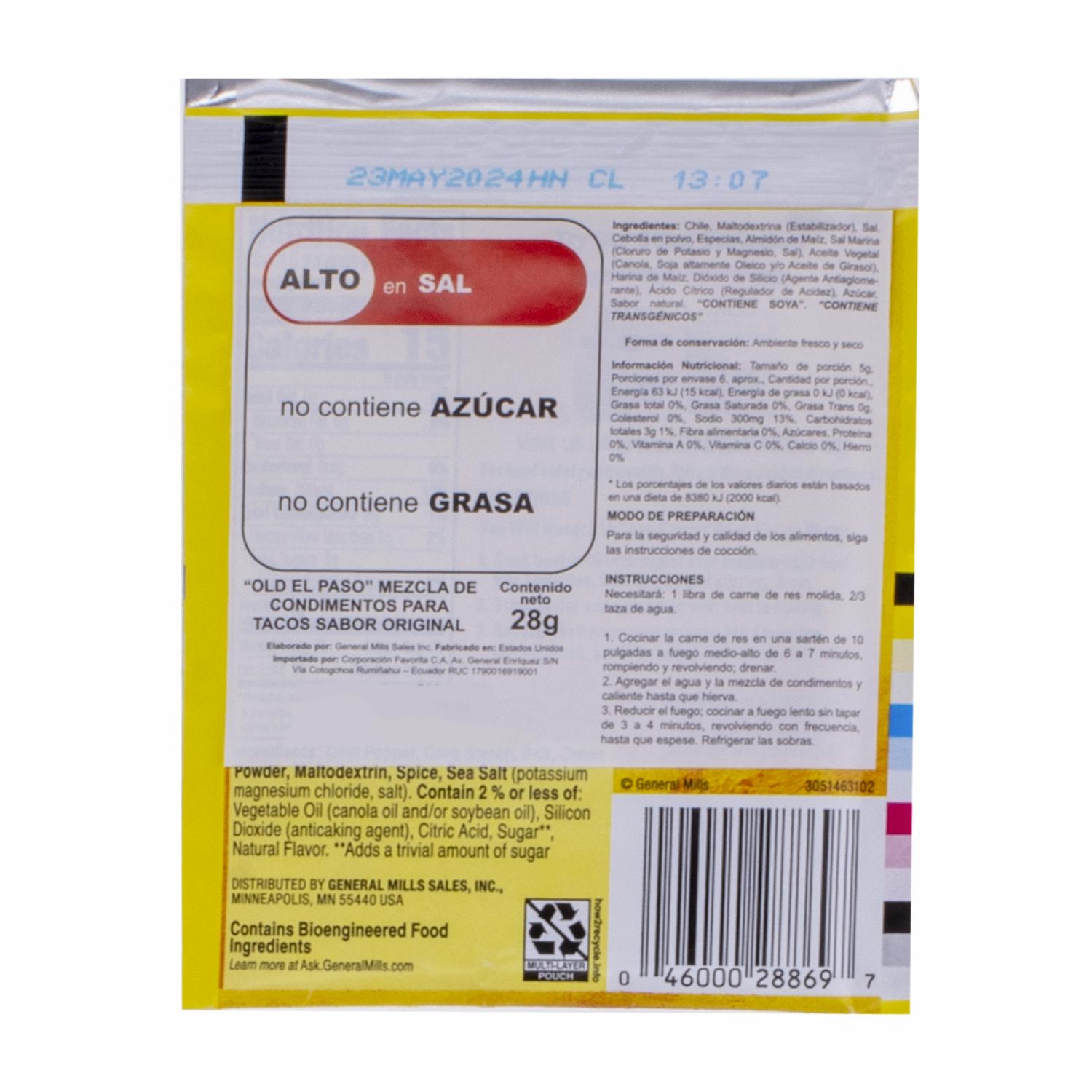 Sazonador Mezcla Para Tacos OLD EL PASO 28 G