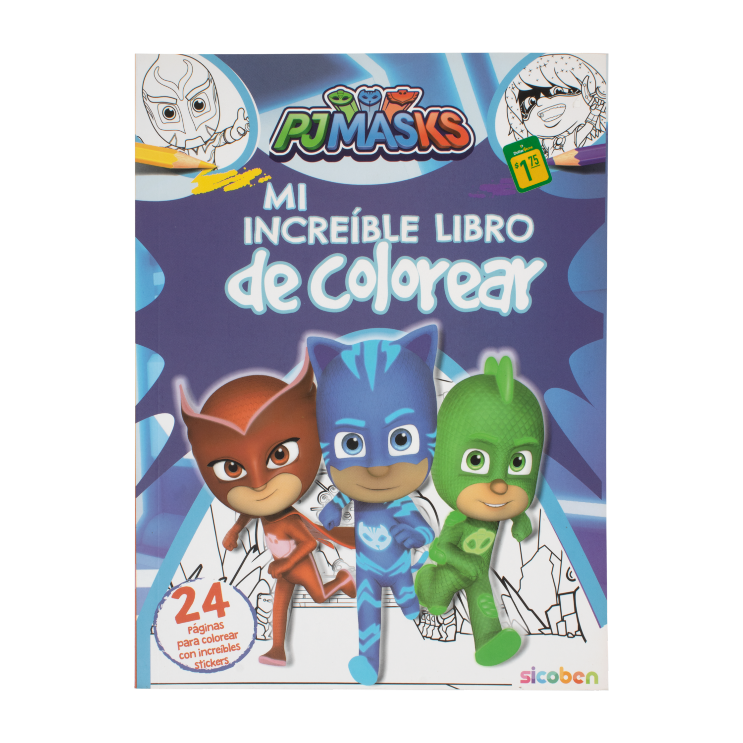 Libro Mi Increíble Libro De Colorear Con Stickers Pj Mask SICOBEN 24 Páginas