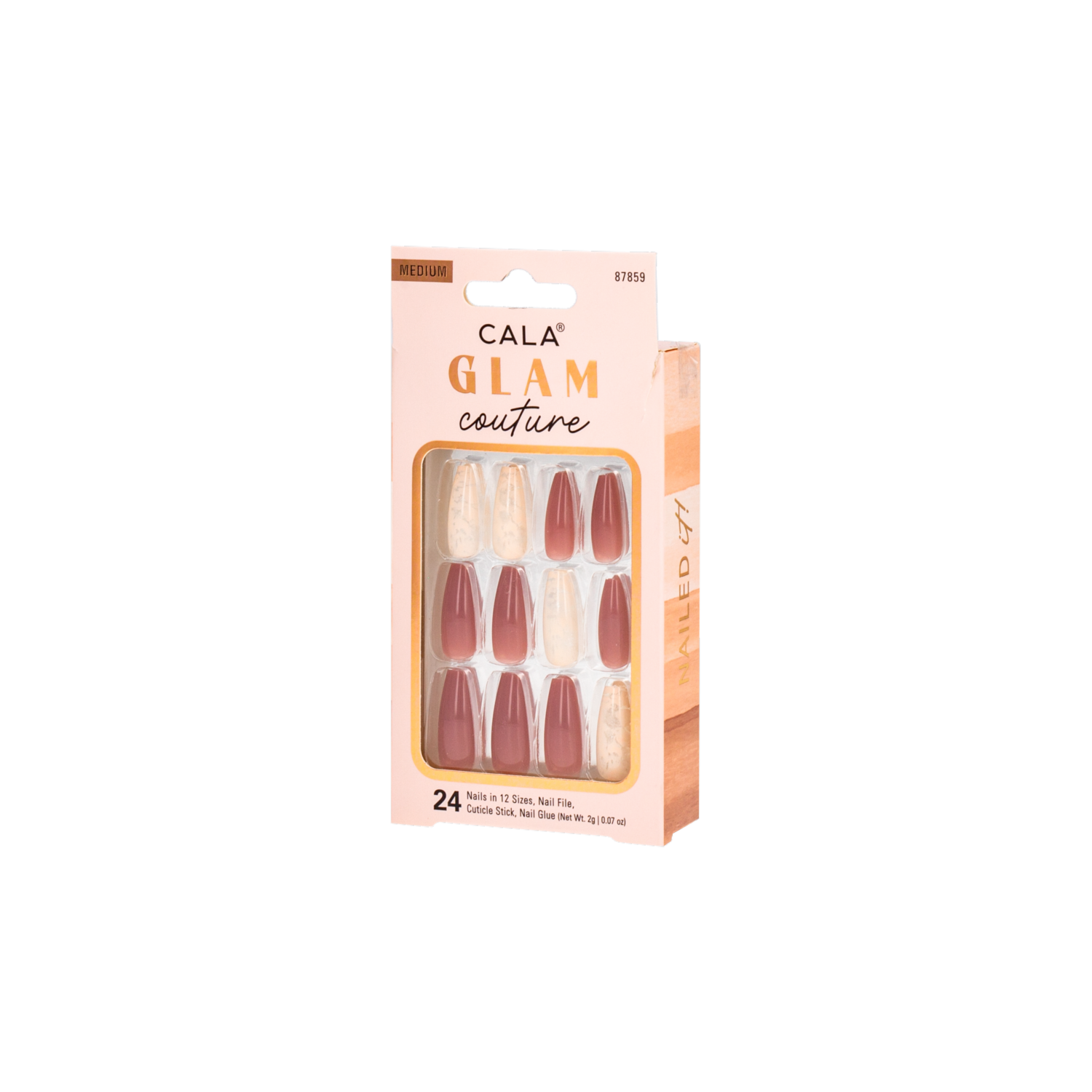 Uñas Postizas Glam Couture – Med Coffin Marble Mauve CALA Unidad