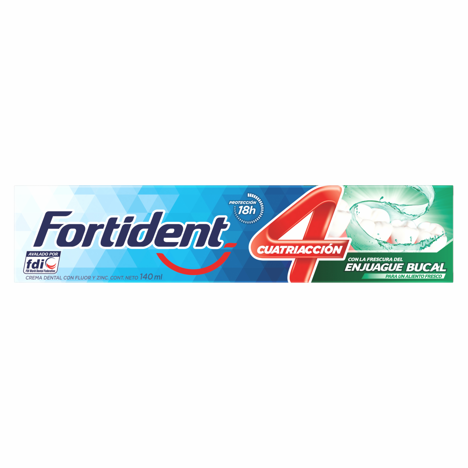 Pasta Dental Cuatriacción Con La Frescura Del Enjuague Bucal FORTIDENT 140 Ml