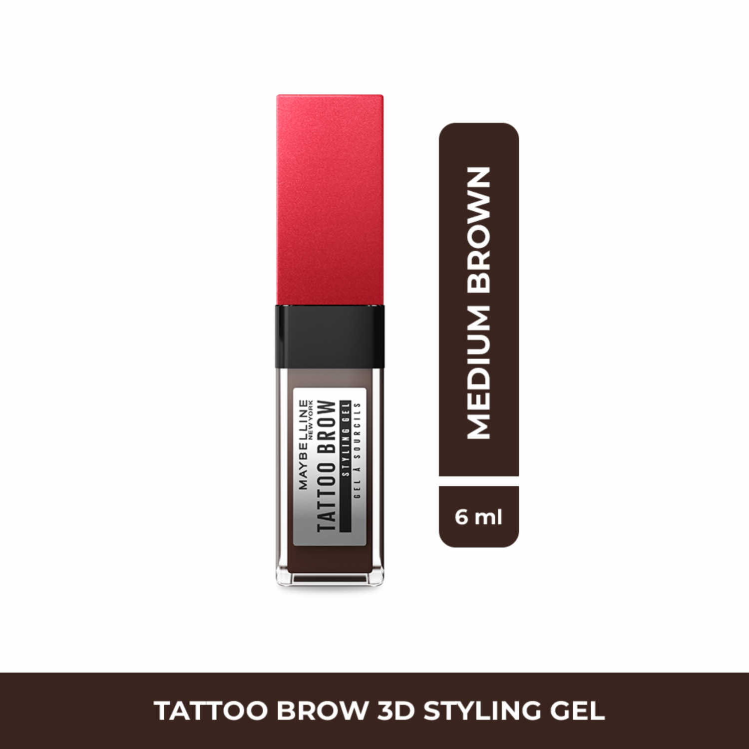 Gel De Cejas Tatto Brown 3D Styling Tono Medium Brown MAYBELLINE NEW YORK 6 Ml