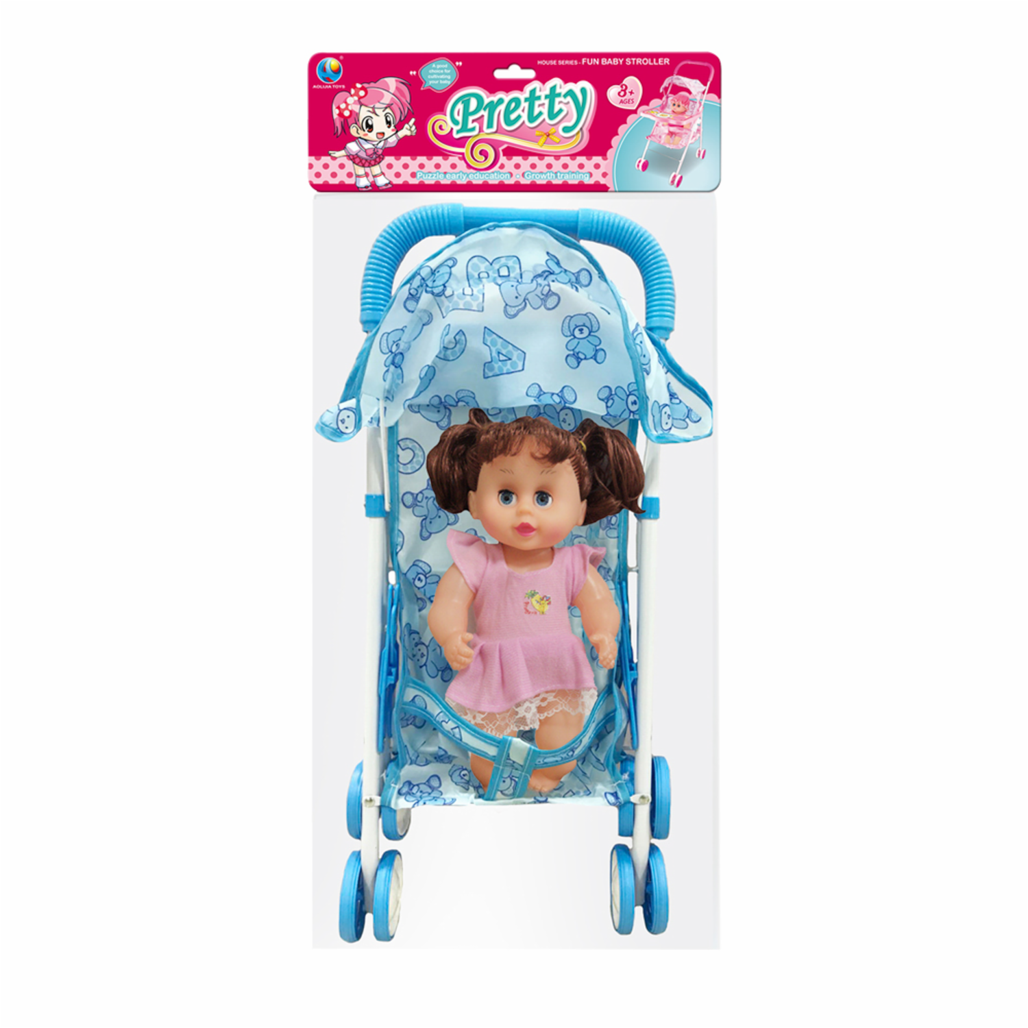 Coche De Paseo Con Muñeca PRETTY Color Celeste