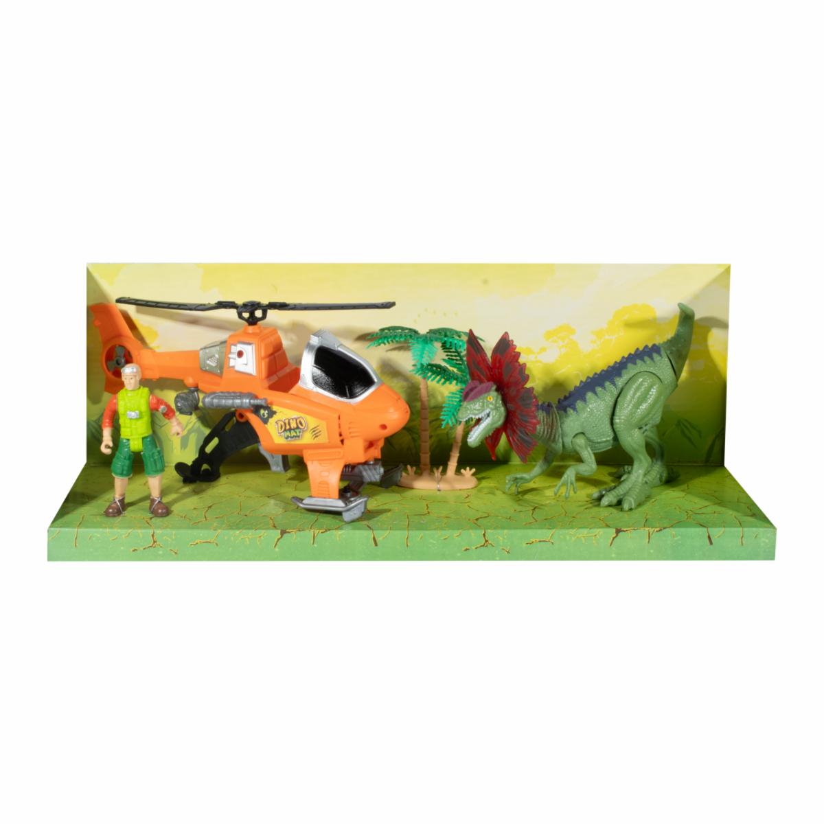 Set De Juego Helicóptero Con Dilophosaurus DINO MAT Incluye Personaje