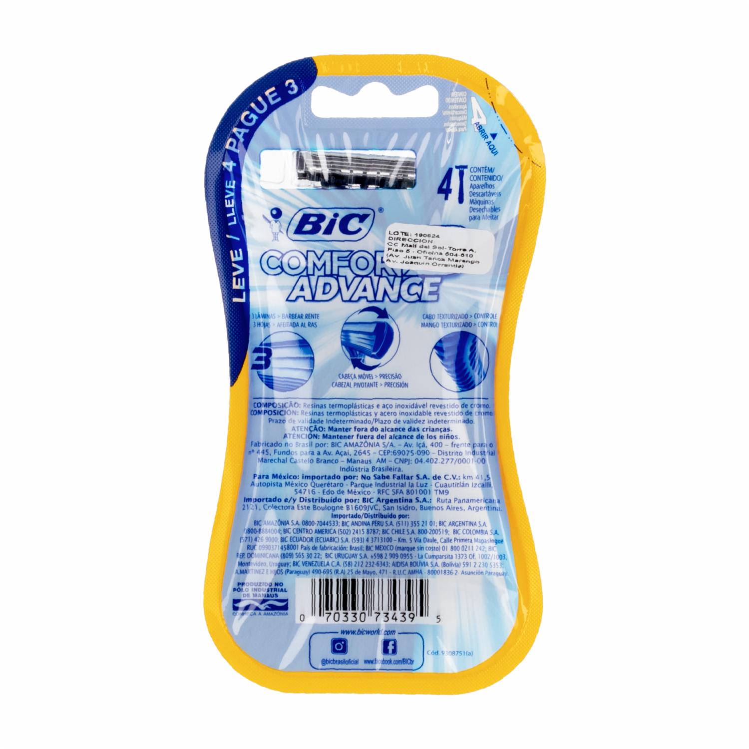 Afeitadora Desechable Comfort 3 Advance BIC X 4 Uds