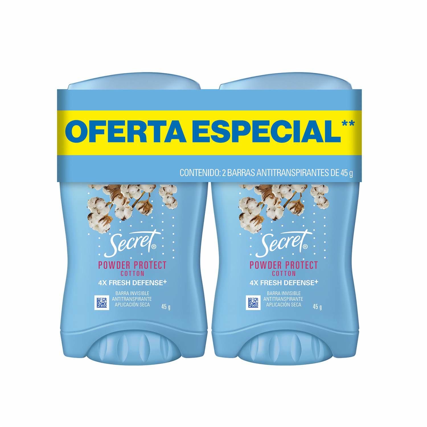Desodorante En Barra Powder Protect Cotton SECRET 2 X 45 G