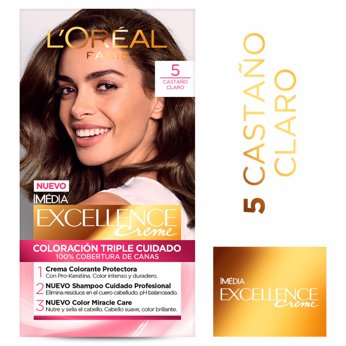 Tinte De Cabello Tono 5 Castaño Claro EXCELLENCE L’ORÉAL PARIS 1 Kit