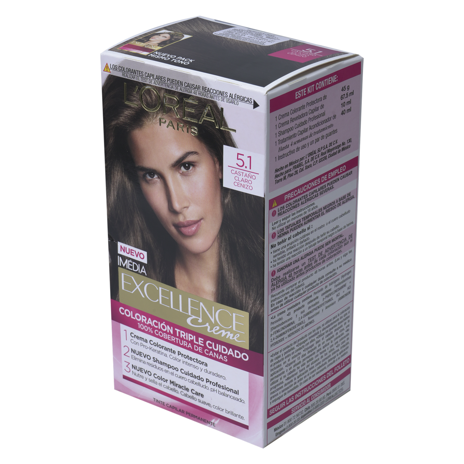 Tinte De Cabello Tono 5.1 Castaño Claro Ceniza EXCELLENCE L’ORÉAL PARIS 1 Kit