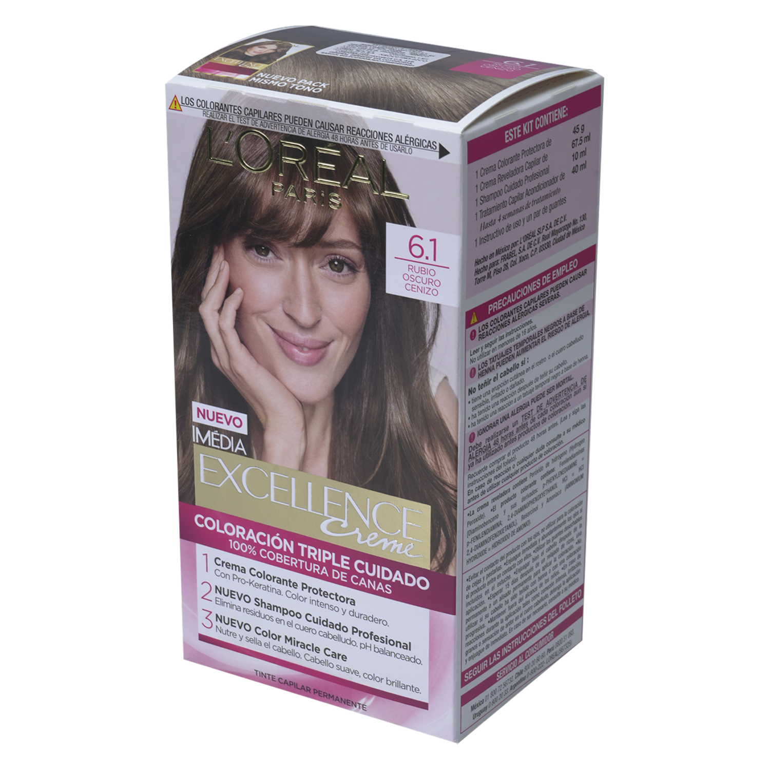Tinte De Cabello Tono 6.1 Rubio Cenizo Oscuro EXCELLENCE L’ORÉAL PARIS 1 Kit