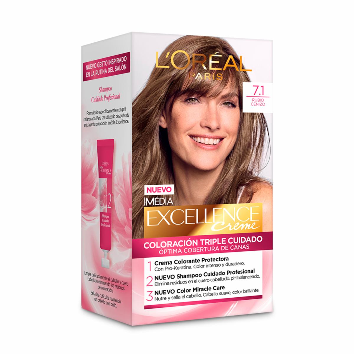 Tinte De Cabello Tono 7.1 Rubio Cenizo EXCELLENCE L’ORÉAL PARIS 1 Kit