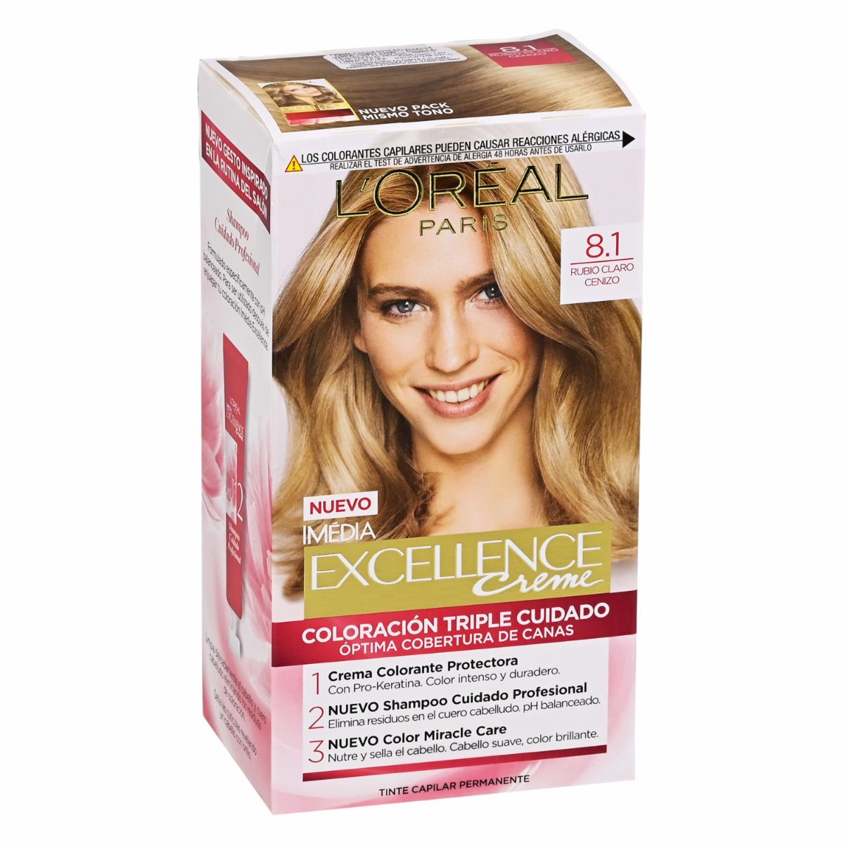 Tinte De Cabello Tono 8.1 Rubio Claro Cenizo EXCELLENCE L’ORÉAL PARIS 1 Kit