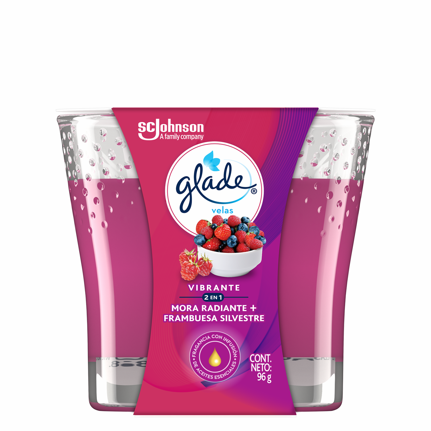 Vela Aromatizante Aromatizante Mora Radiante Y Frambuesa Silvestre GLADE 96 G