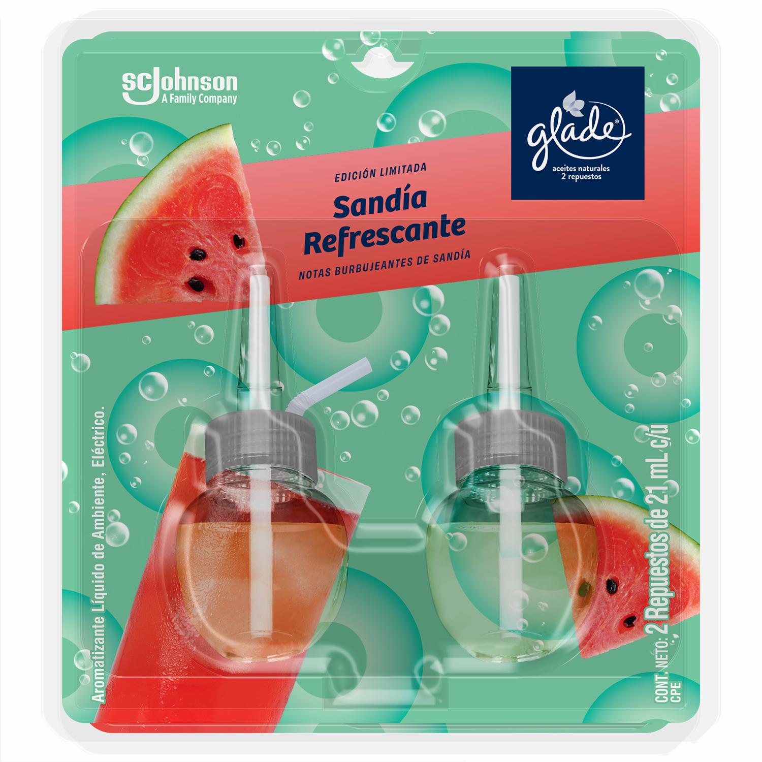 Aceites Naturales Sandía Refrescante Y Aparato GLADE 2 X 21 Ml