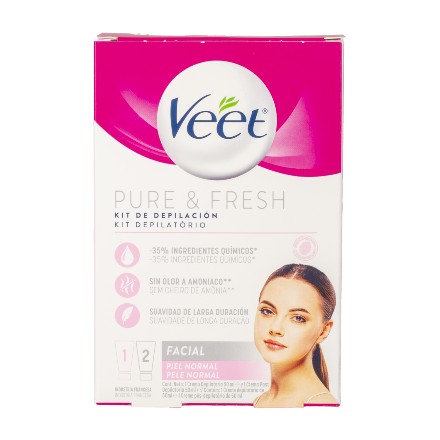 Crema Depilatoria Facial Piel Normal Pure Y Fresh Kit VEET 100 Ml