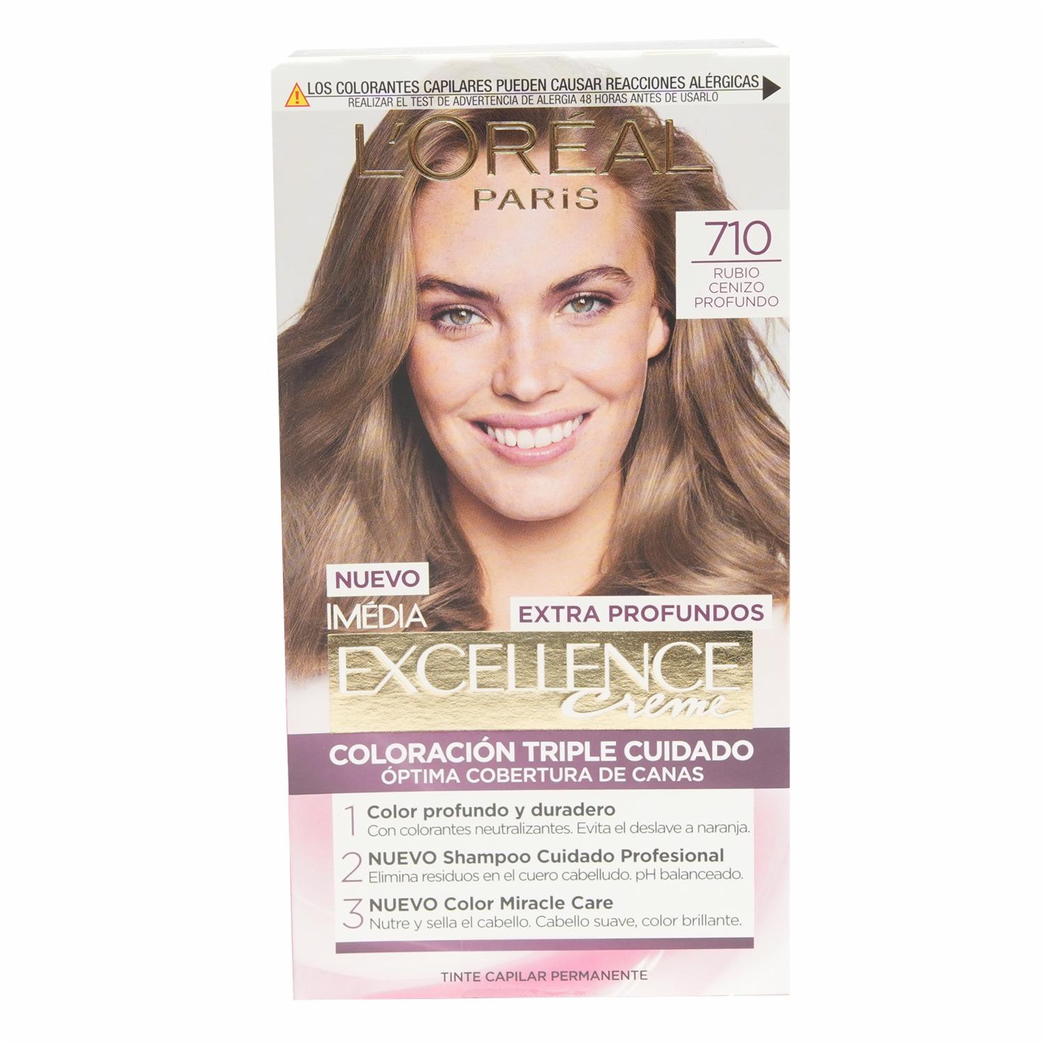 Tinte Para Cabello Tono 710 Rubio Cenizo Profundo EXCELLENCE L