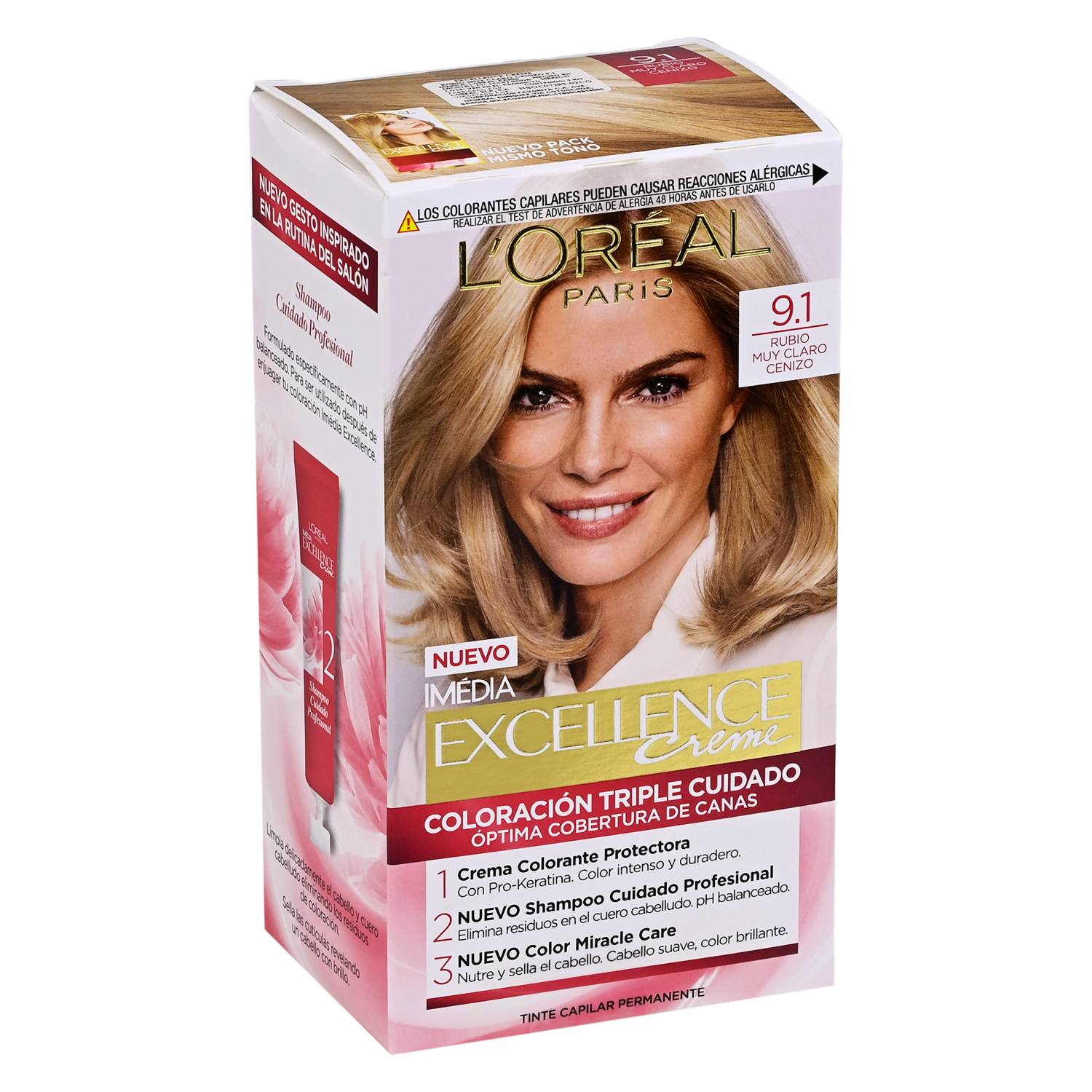 Tinte De Cabello Tono 9.1 Rubio Muy Claro Cenizo EXCELLENCE L’ORÉAL PARIS 1 Kit