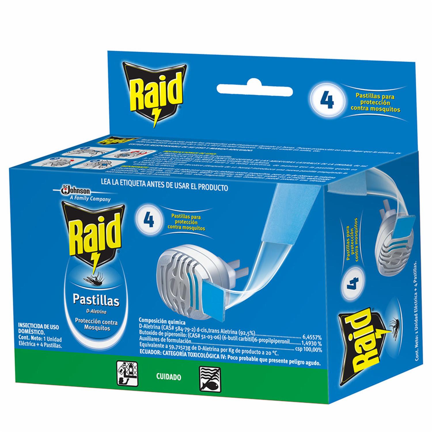 Insecticida Para Aparato Eléctrico RAID Con 4 Pastillas