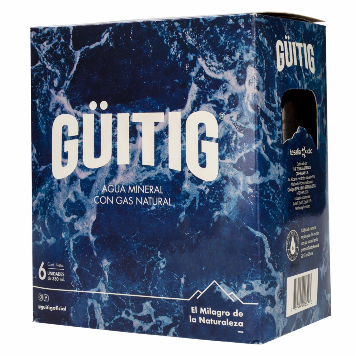 Agua Mineral Con Gas En Botella De Vidrio GÜITIG 6 x 330Ml