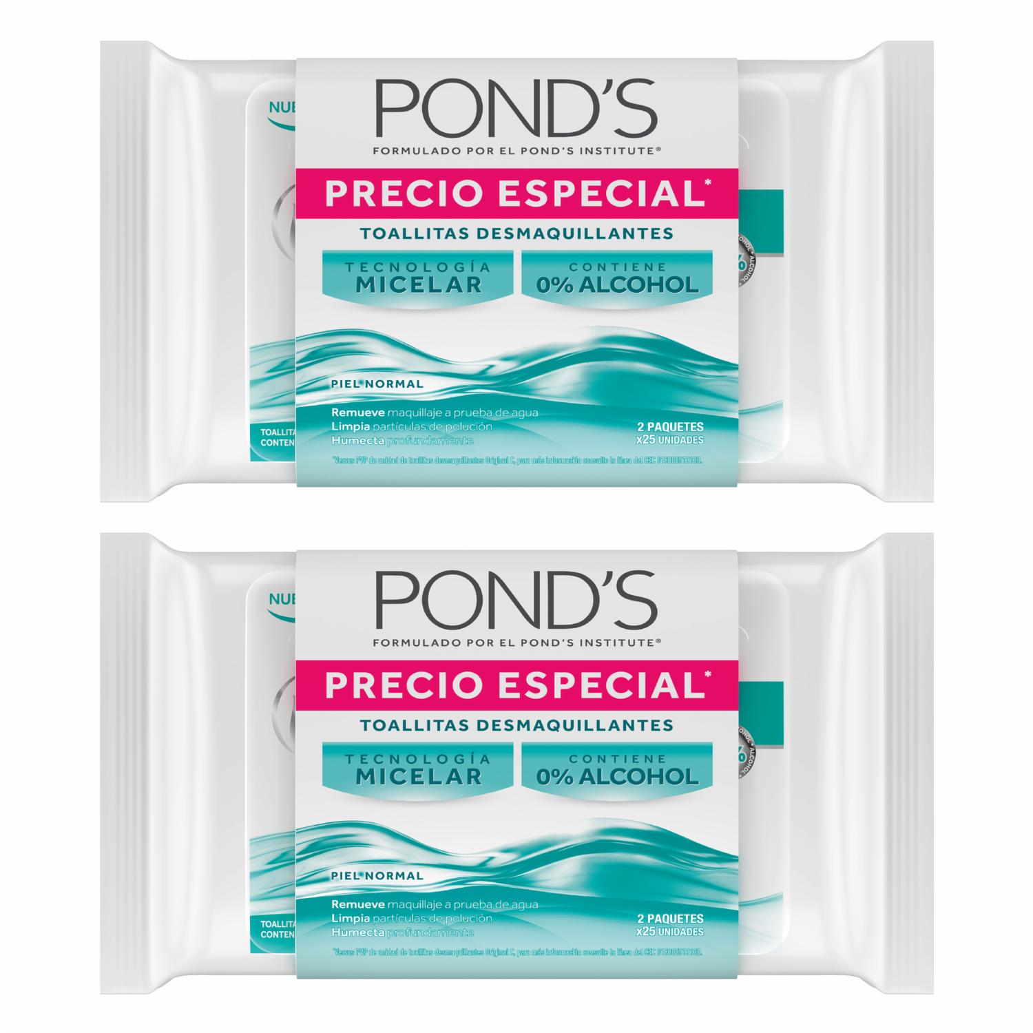 Toallitas Desmaquillantes Con Agua Micelar POND’S 2 X 25 Uds