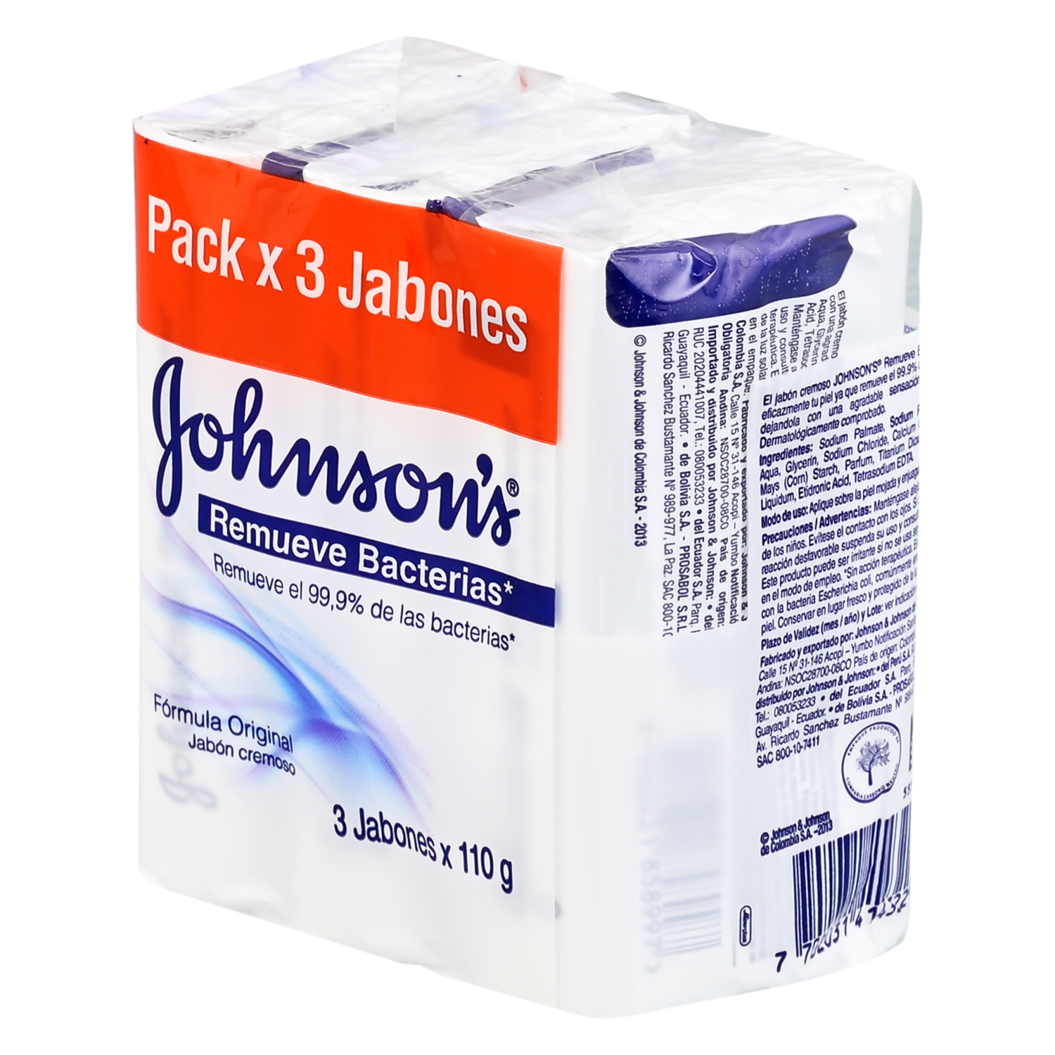 Jabón En Barra Remueve Bacterias Tripack JOHNSON’S 330 G