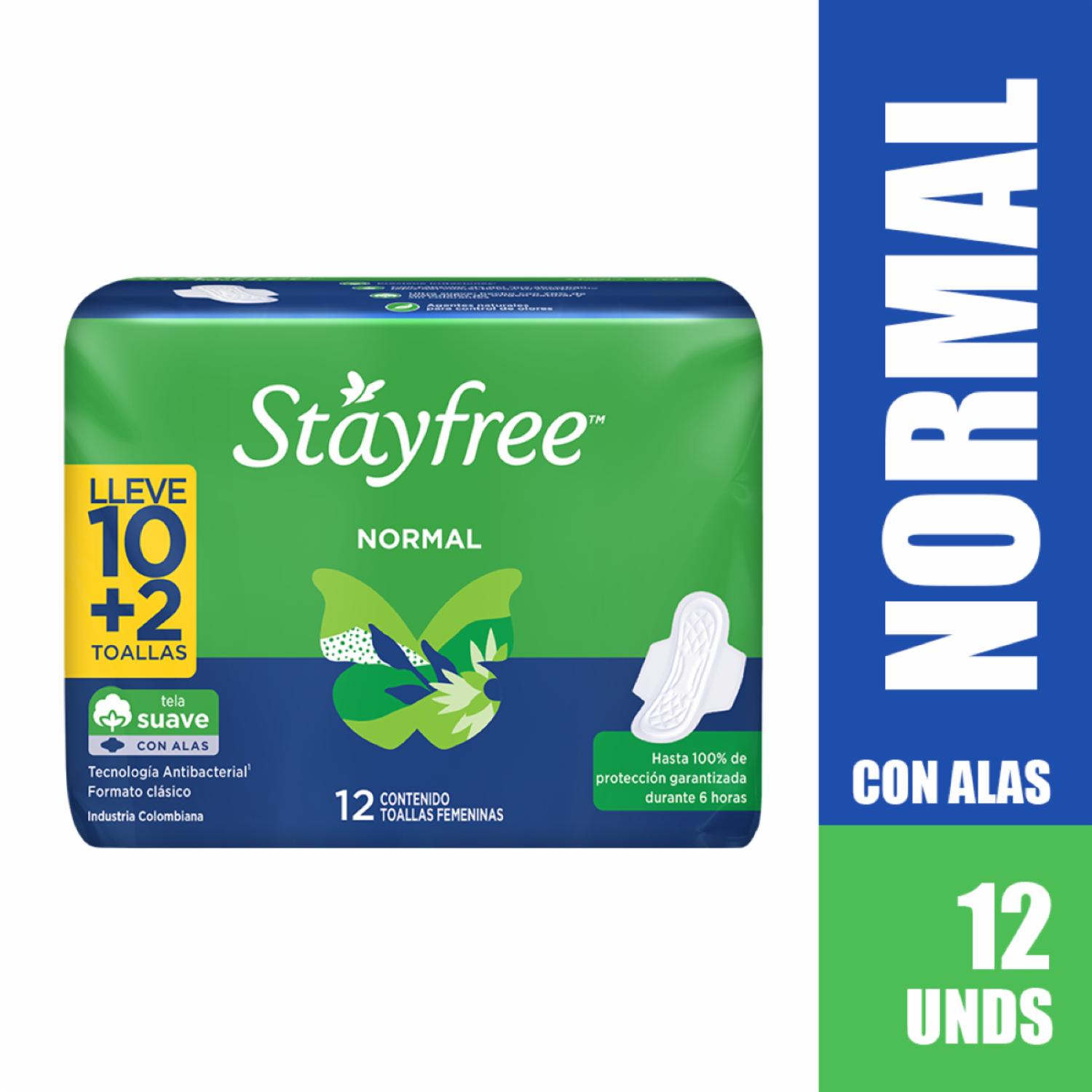 Toallas Femeninas Especiales Normales Con Alas STAYFREE X 12 Uds