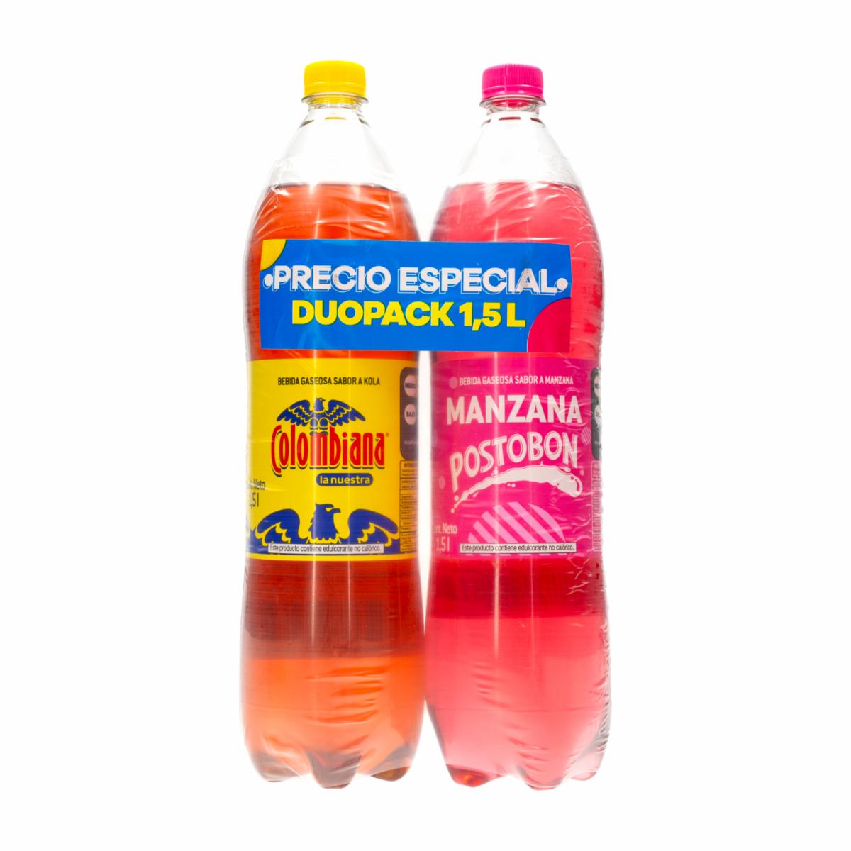 Bebida Gaseosa Manzana y Colombiana POSTOBON 2 X 1500 ml