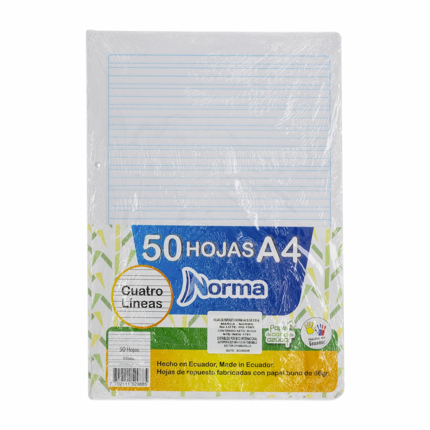 Hojas De Repuesto Tamaño A4 56 Gramos NORMA X 50 Uds