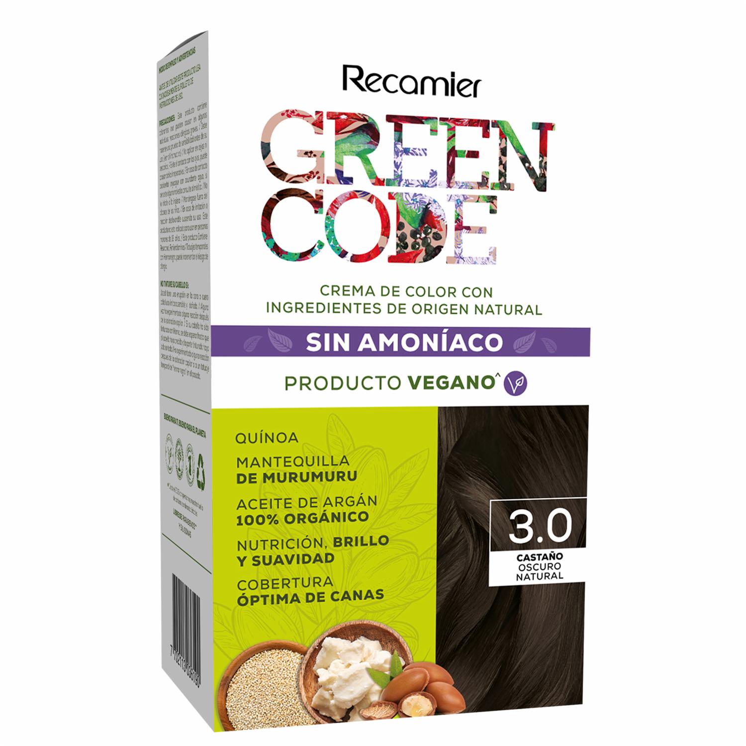 Tinte De Cabello Castaño Oscuro Natural 3.0 Sin Amoníaco GREEN CODE Kit 50 G