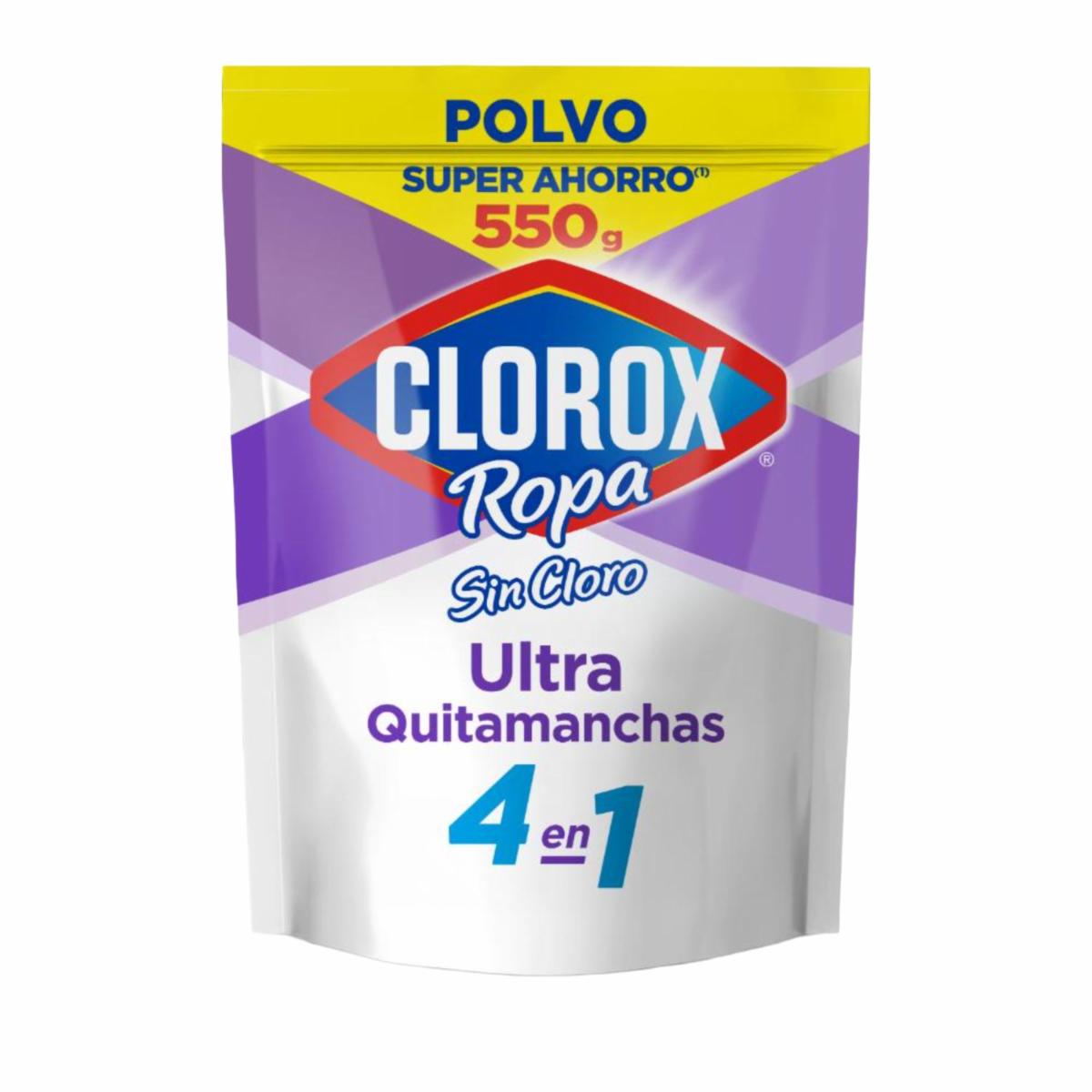 Quitamanchas Sin Cloro En Polvo 4 En 1 Para Ropa Blanca CLOROX Doypack 550 G
