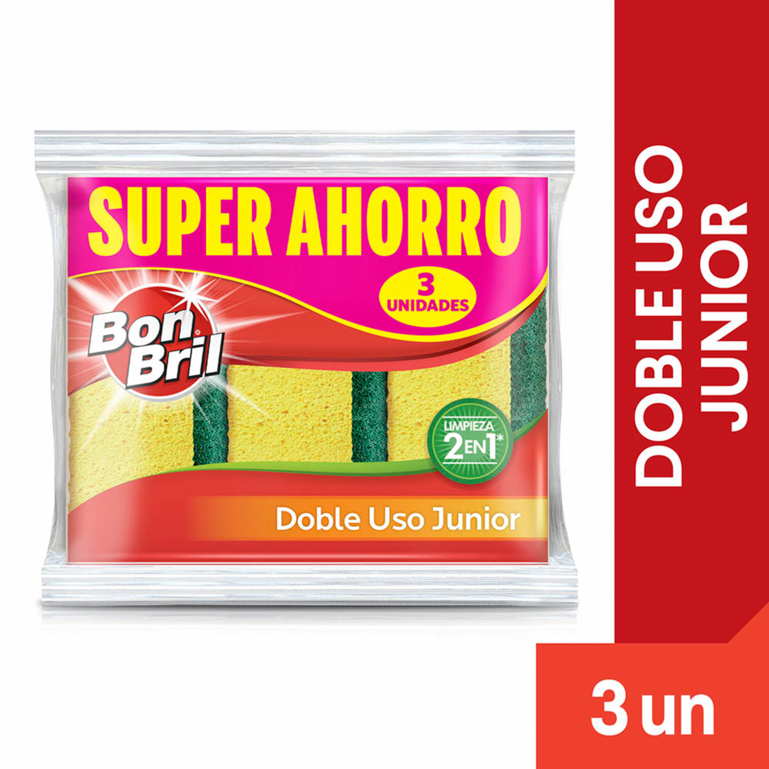 Esponja Lavavajilla Doble Uso Junior Súper Ahorro BON BRIL X3 Uds