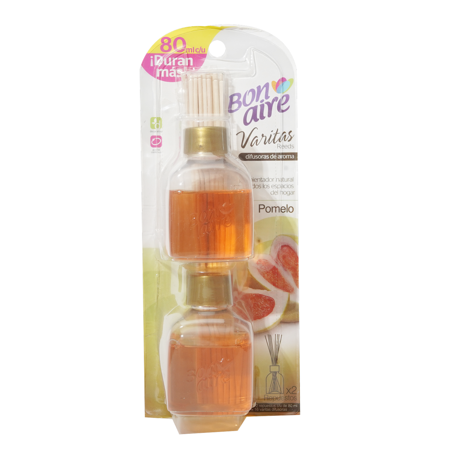 Varitas Difusoras De Aroma , Fragancia Pomelo BONAIRE 2 X 80 Ml