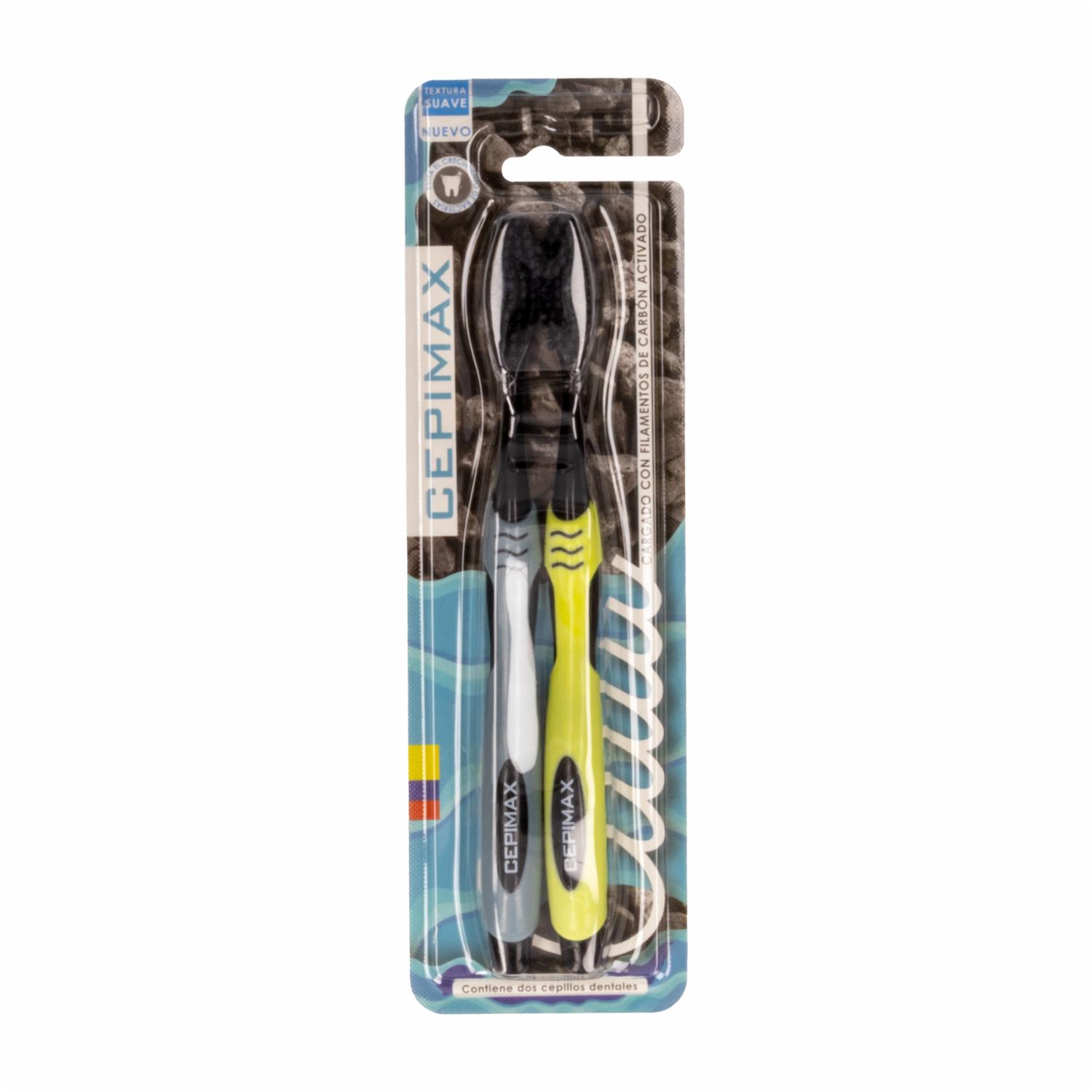 Cepillo Dental Adulto Cerdas Suaves Carbón Activo CEPIMAX Pack X2 U