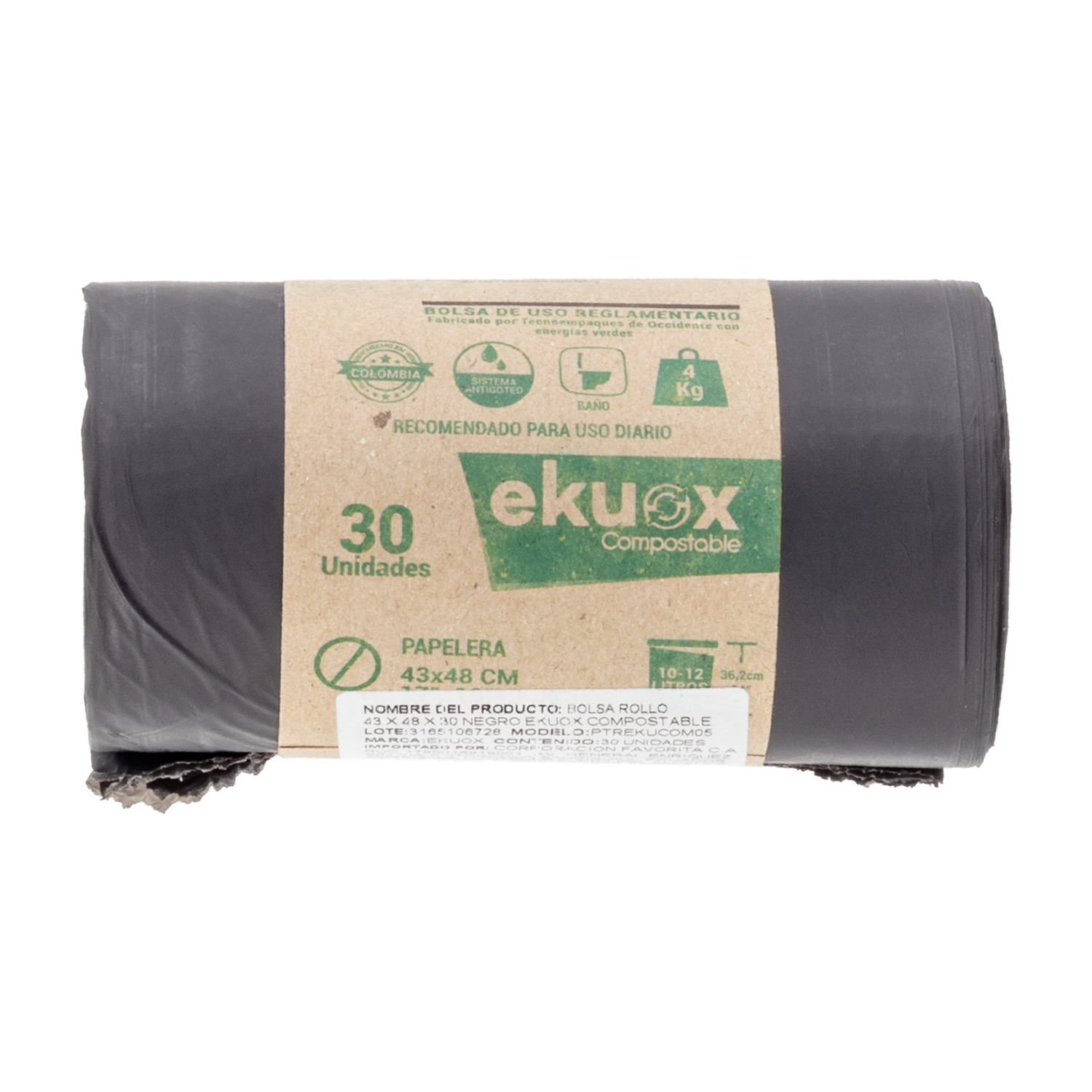 Bolsa De Basura Compostable Papelera Sistema Anti-goteo X 30 Uds EKUOX 43 X 48 Cm