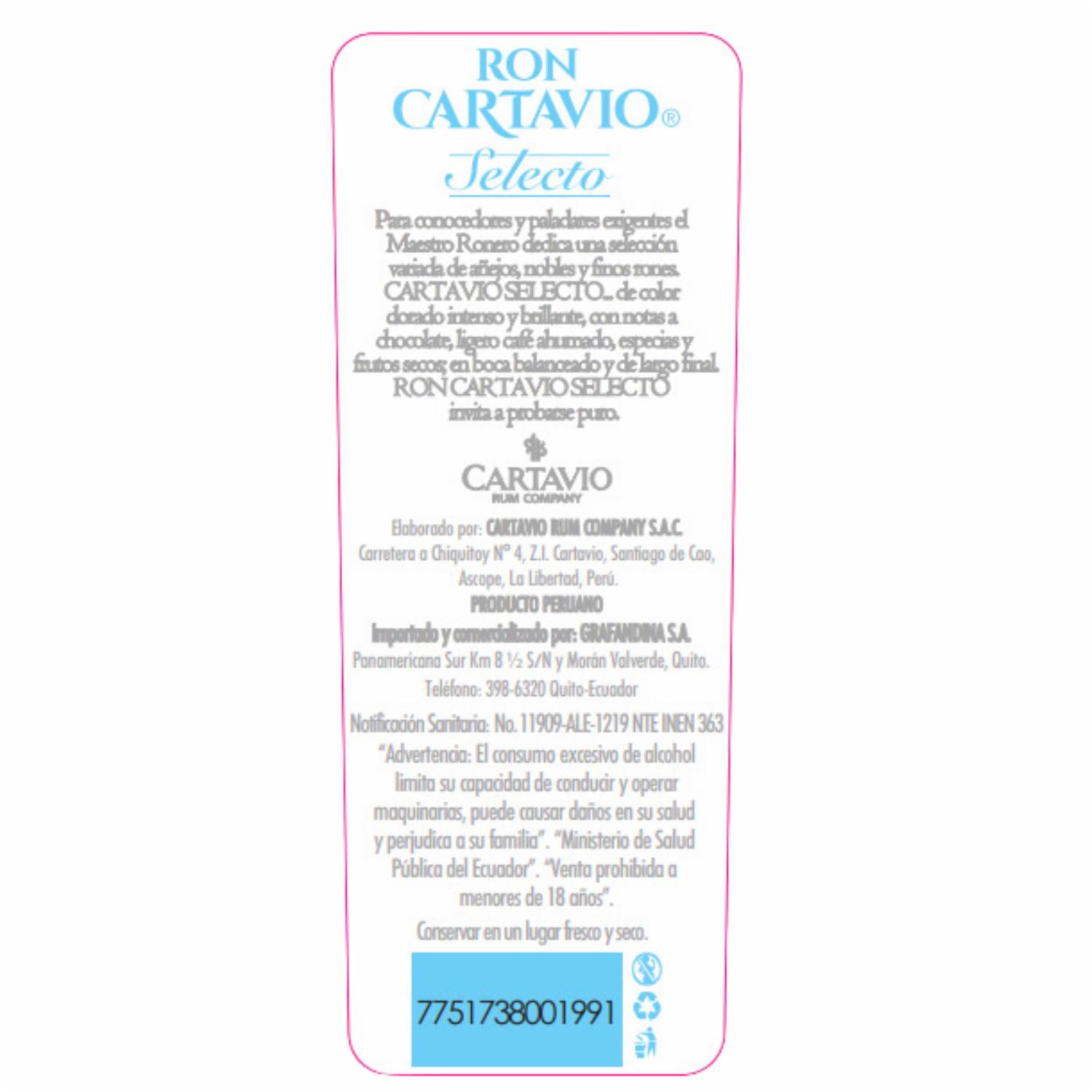 Ron Selecto Company 5 Años Cartavio 750 Ml