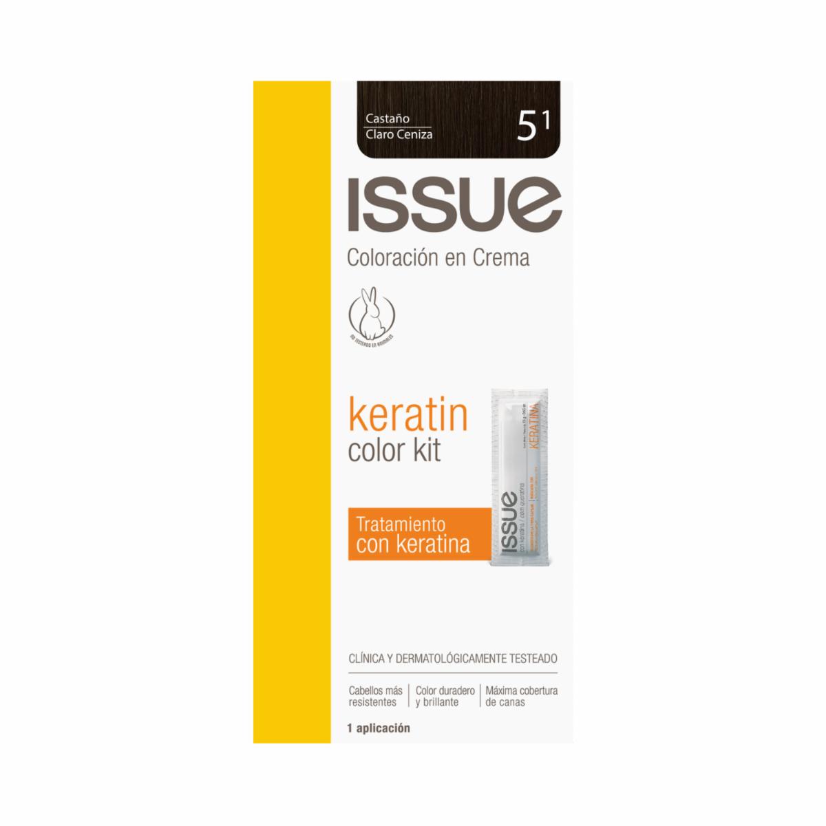Tinte De Cabello Keratin Color N° 5.1 Castaño Claro Ceniza ISSUE 1 Kit