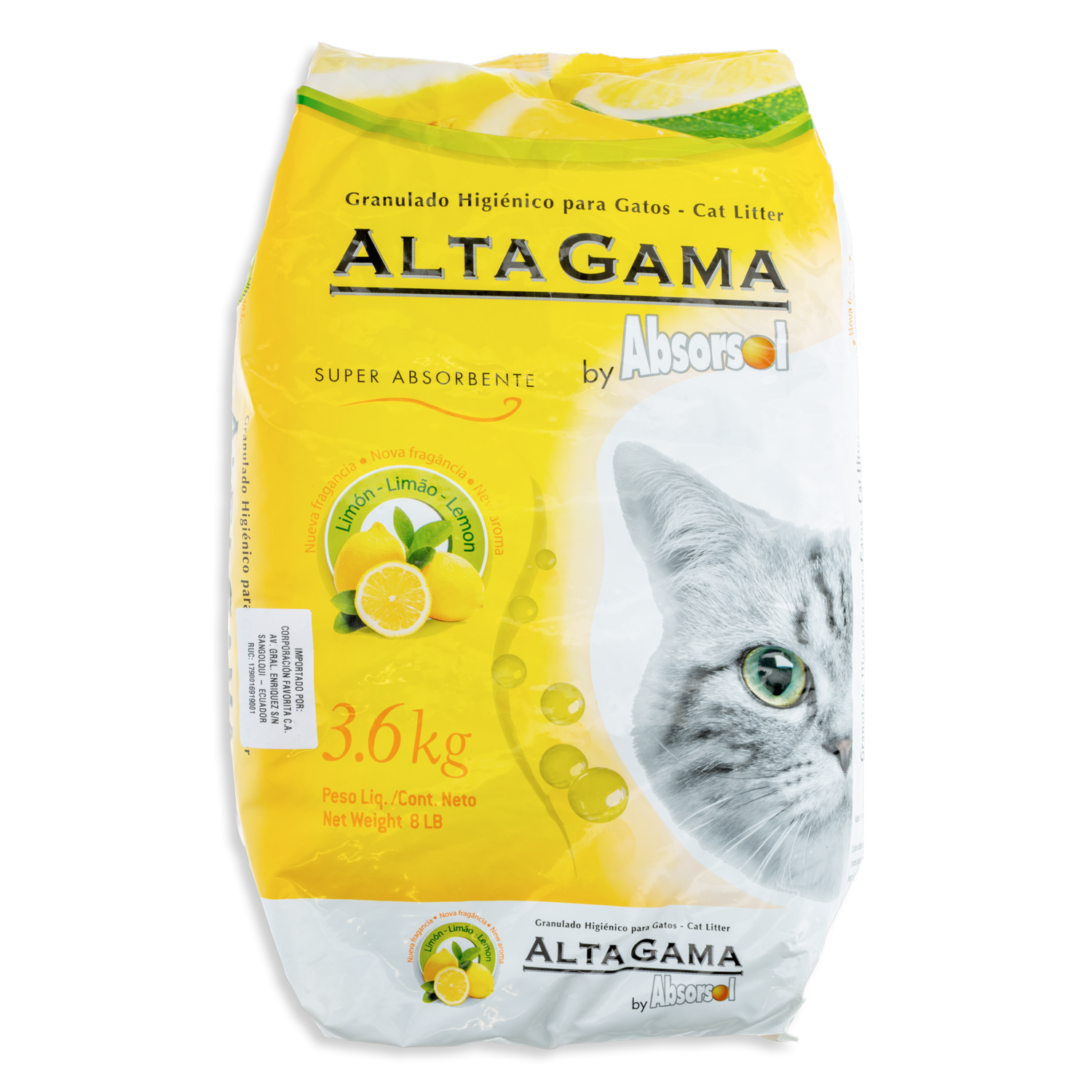 Piedras Sanitarias Para Gatos Perfumada Con Aroma A Limón ALTA GAMA 3,6 Kg