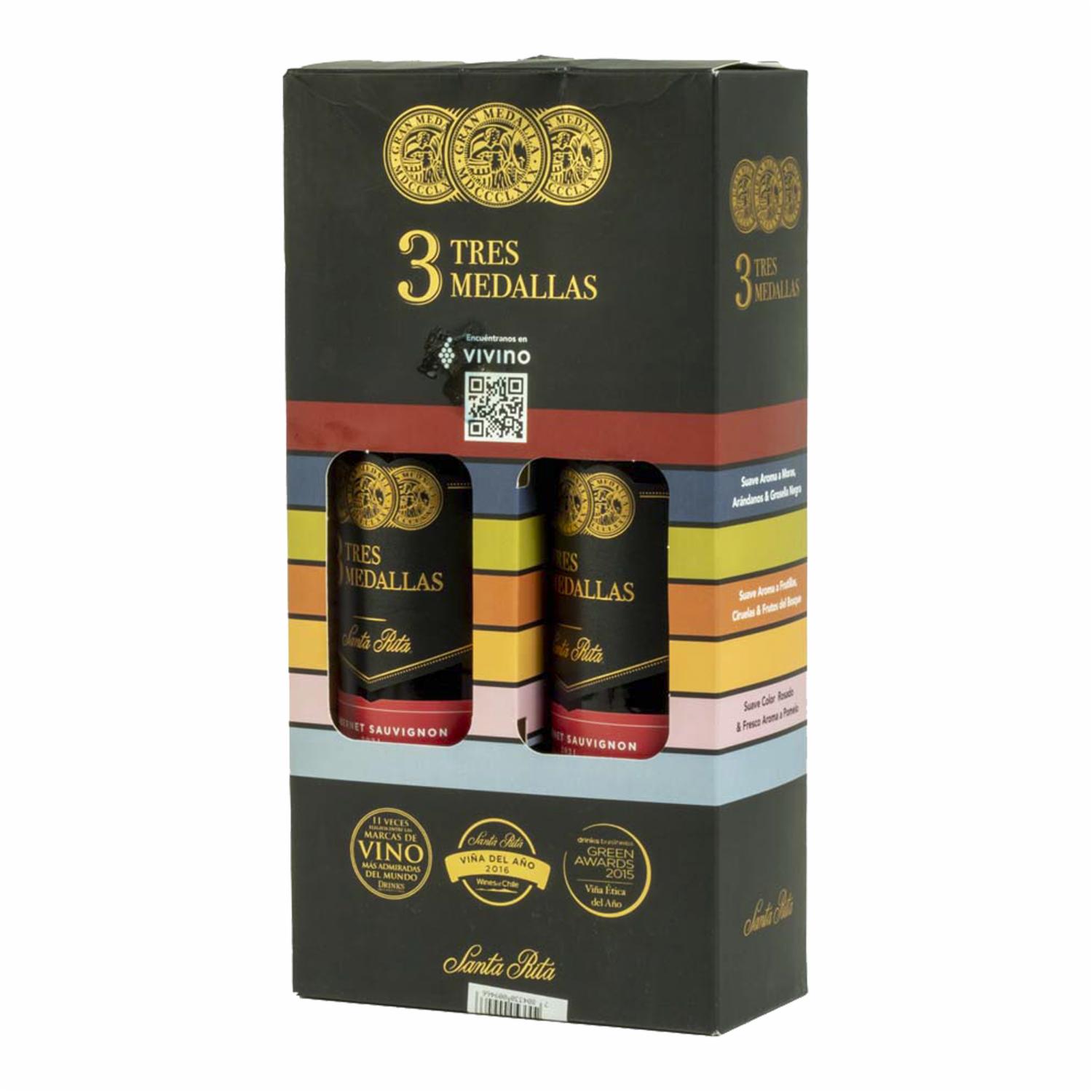 Vino Tinto Tres Medallas Cabernet Sauvignon SANTA RITA Pack 2 X 750 Ml