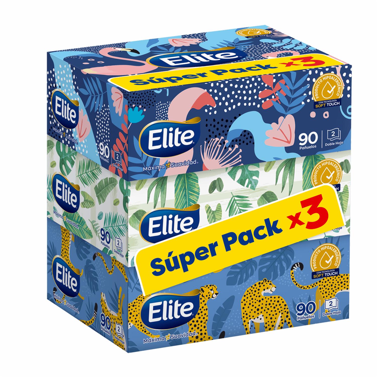 Pañuelo Desechable Pack Familiar Pague 2 Lleve 3 ELITE 3 X 90 Uds