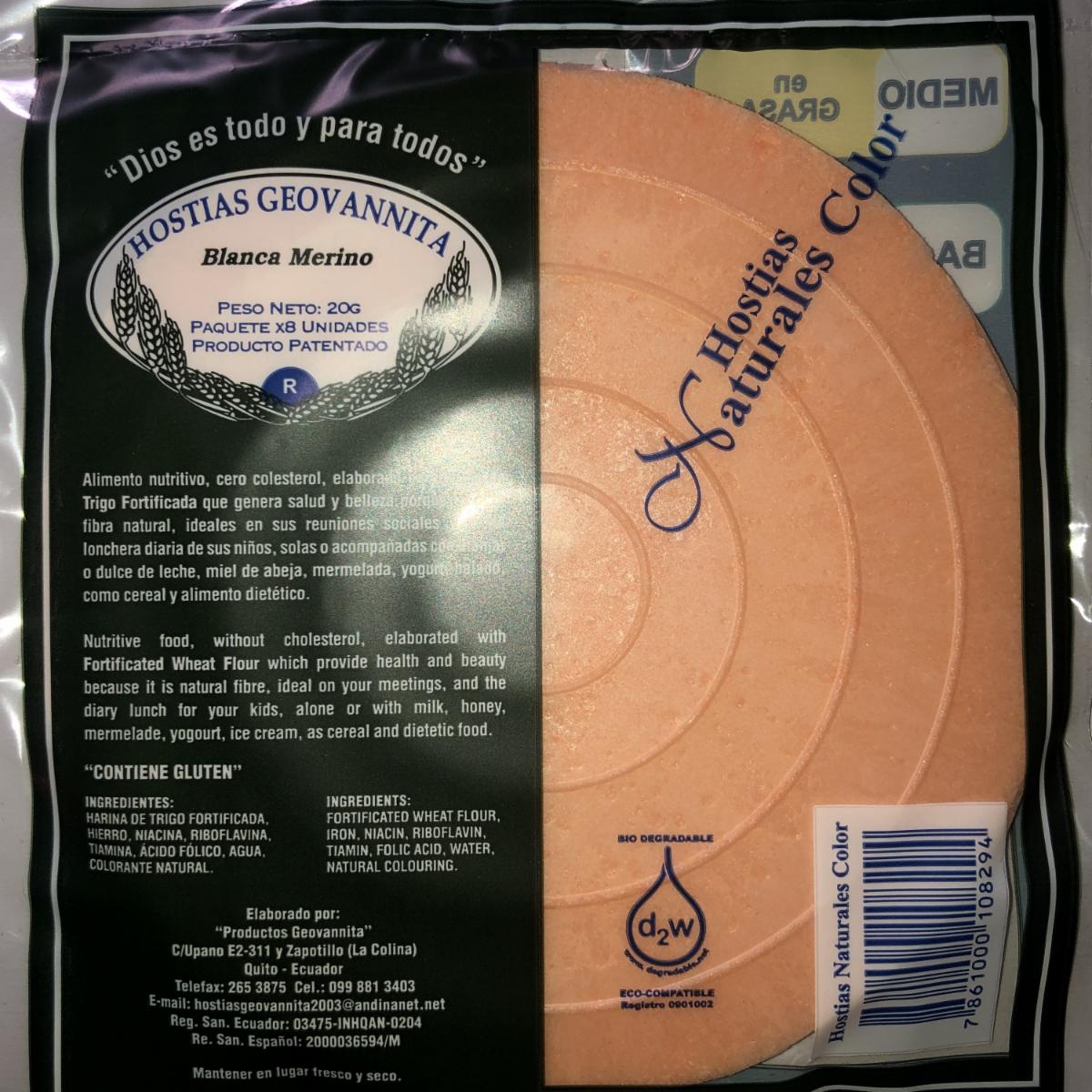Hostias Naturales Color HOSTIAS GEOVANNITA x 8 Uds