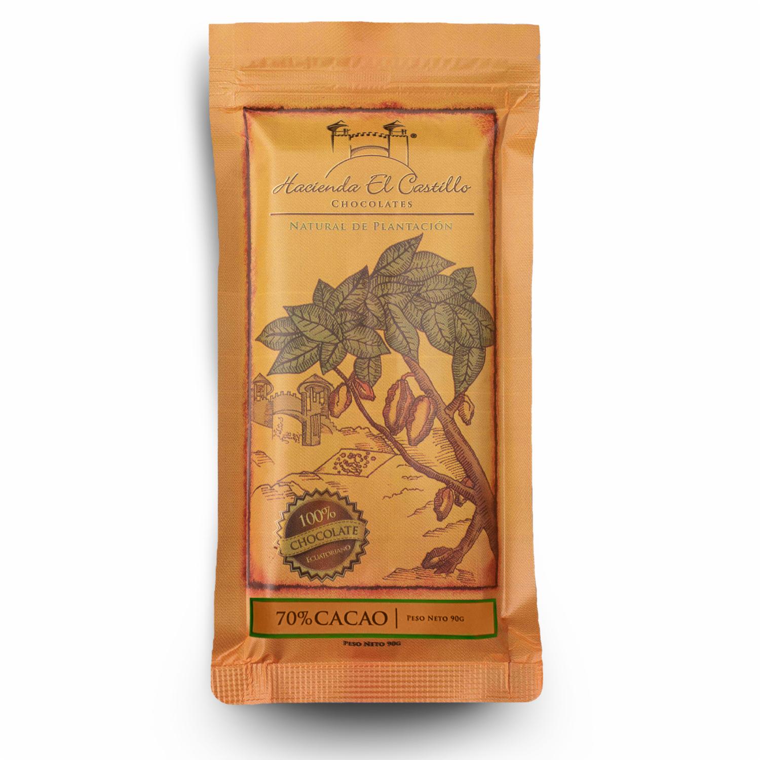 Chocolate 70% Cacao Ecuatoriano HACIENDA EL CASTILLO 90 G