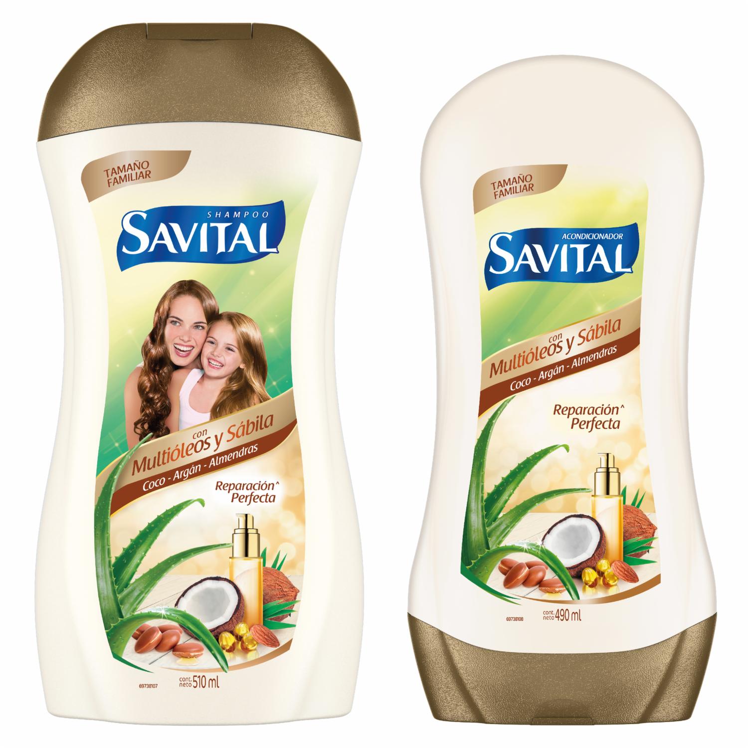 Shampoo Y Acondicionador Con Multioleos SAVITAL Pack 1000 Ml